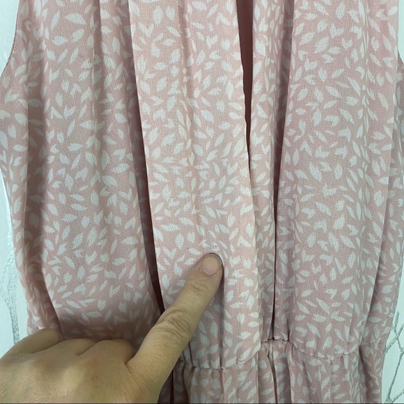 JAPNA Halter Style Fit and Flare Pleated Midi Dress Medium Pink White Vine Print - Picture 9 of 10